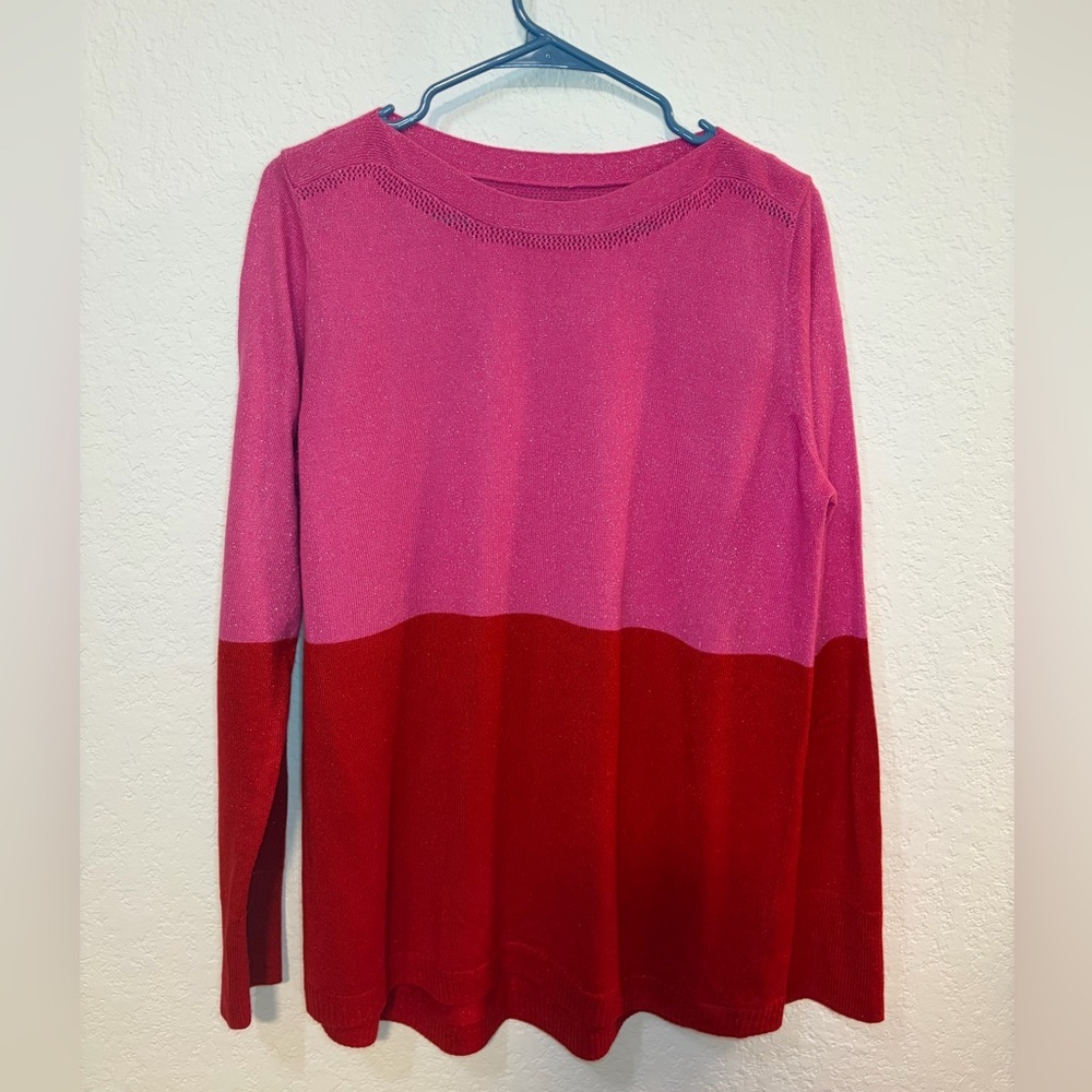 Apt. 9 Pink and Red Glittery Long Sleeve Top